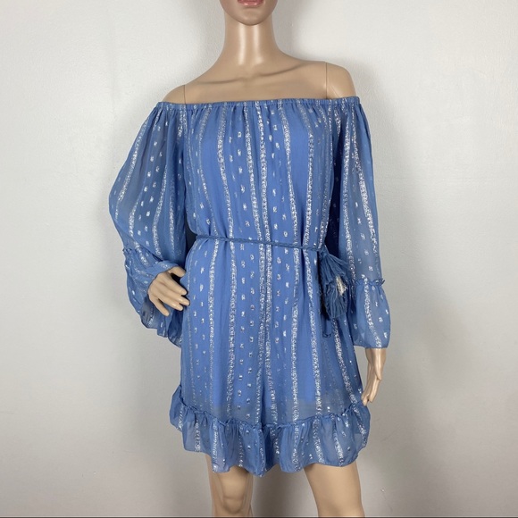 SAYLOR BLUE OFF-THE-SHOULDER ROMPER - Picture 2 of 8